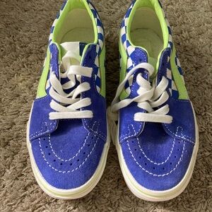 Vans Kids Blue and Neon Green Checkered Sneakers